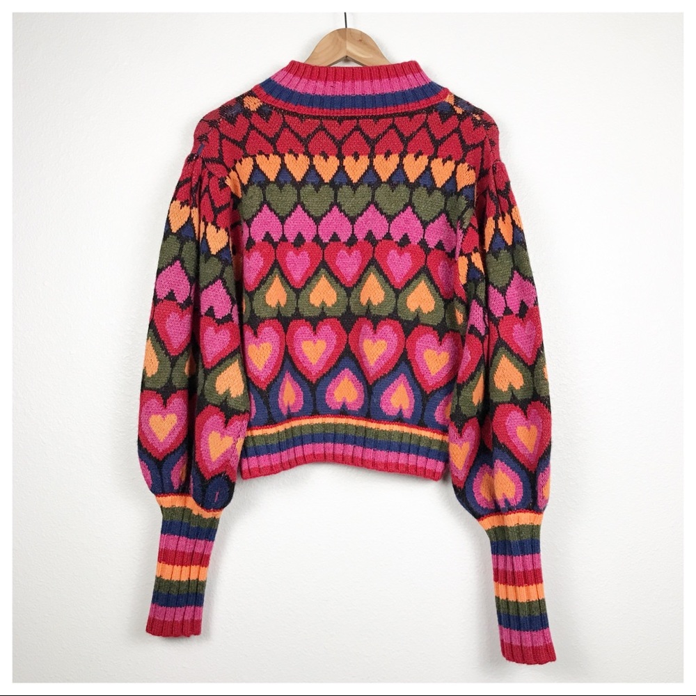 Farm Rio Full of Hearts Mock Neck Sweater Size Large - Picture 6 of 12